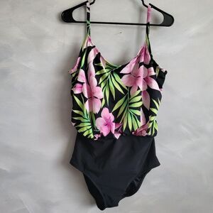 Longitude Swimwear Women's One Piece Size 14 Floral Slimming